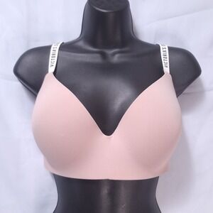 Victoria's Secret 36DD Wireless Bra T-Shirt Lightly Lined Nude Pink Logo Straps